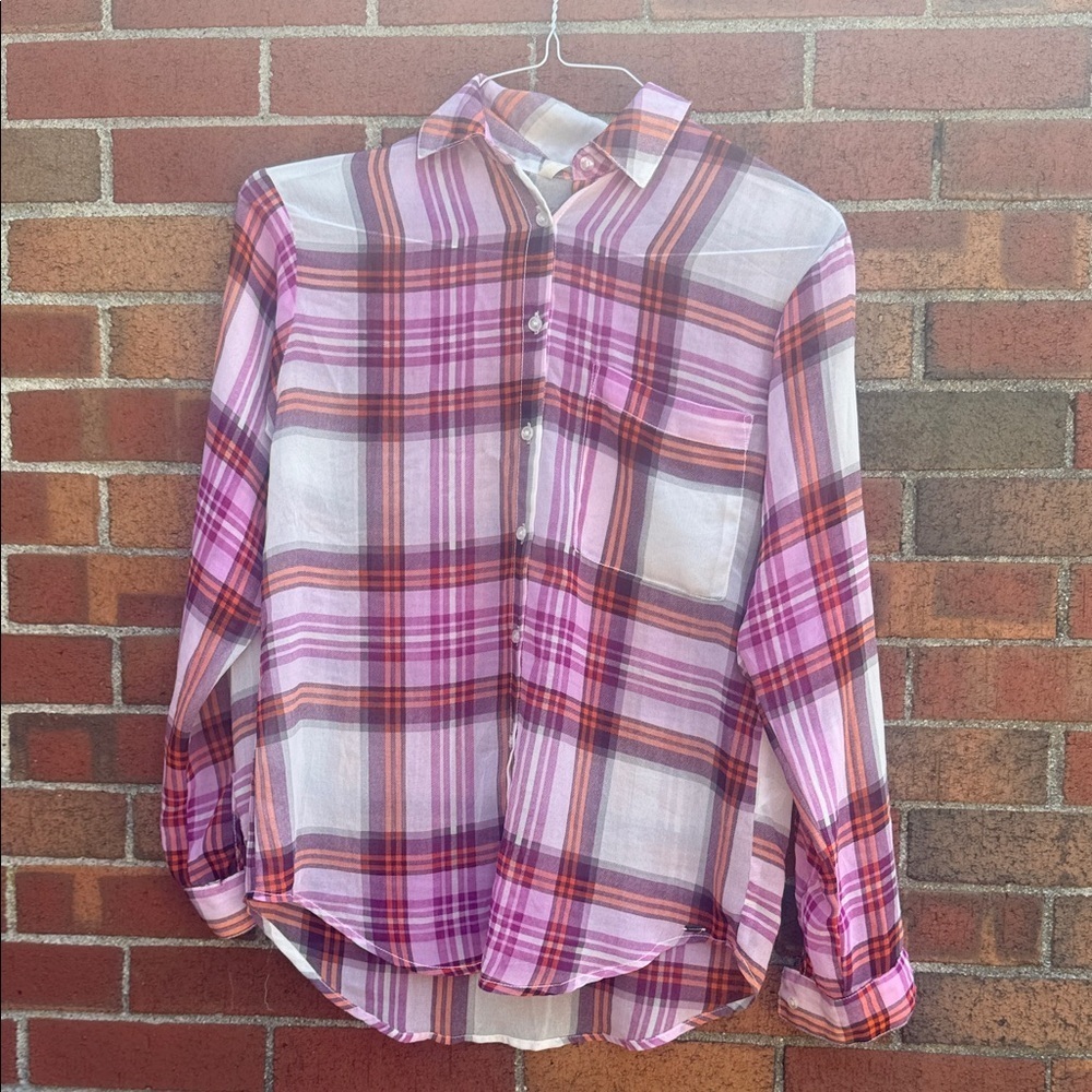 Garage Pink and Orange Plaid Shirt